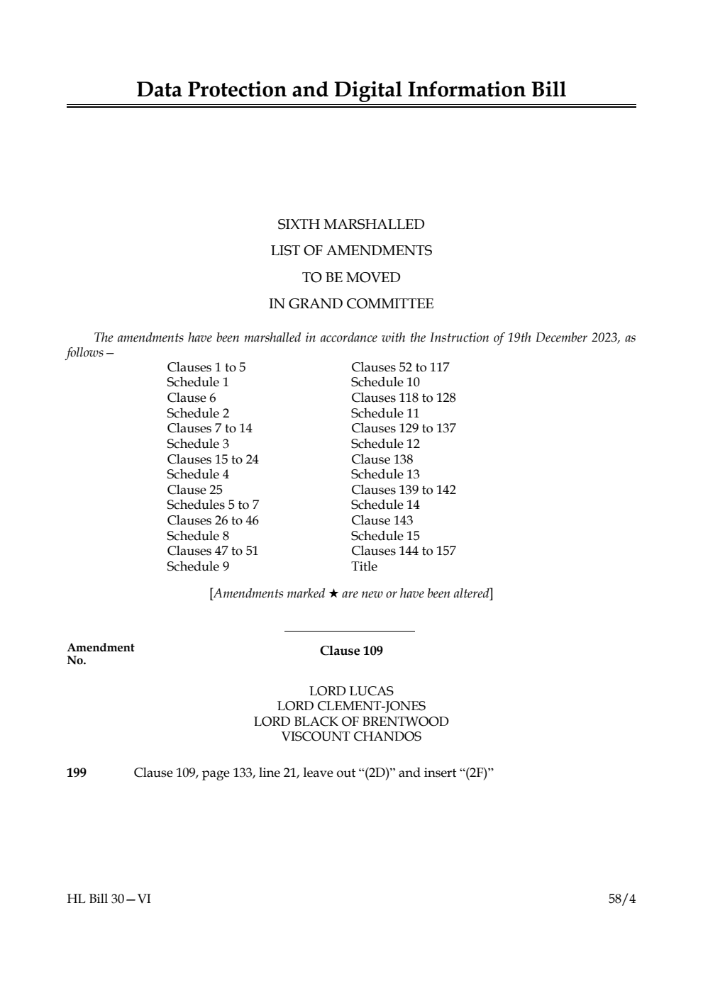 Data Protection and Digital Information Bill Sixth Marshalled List of amendments to be moved in Grand Committee