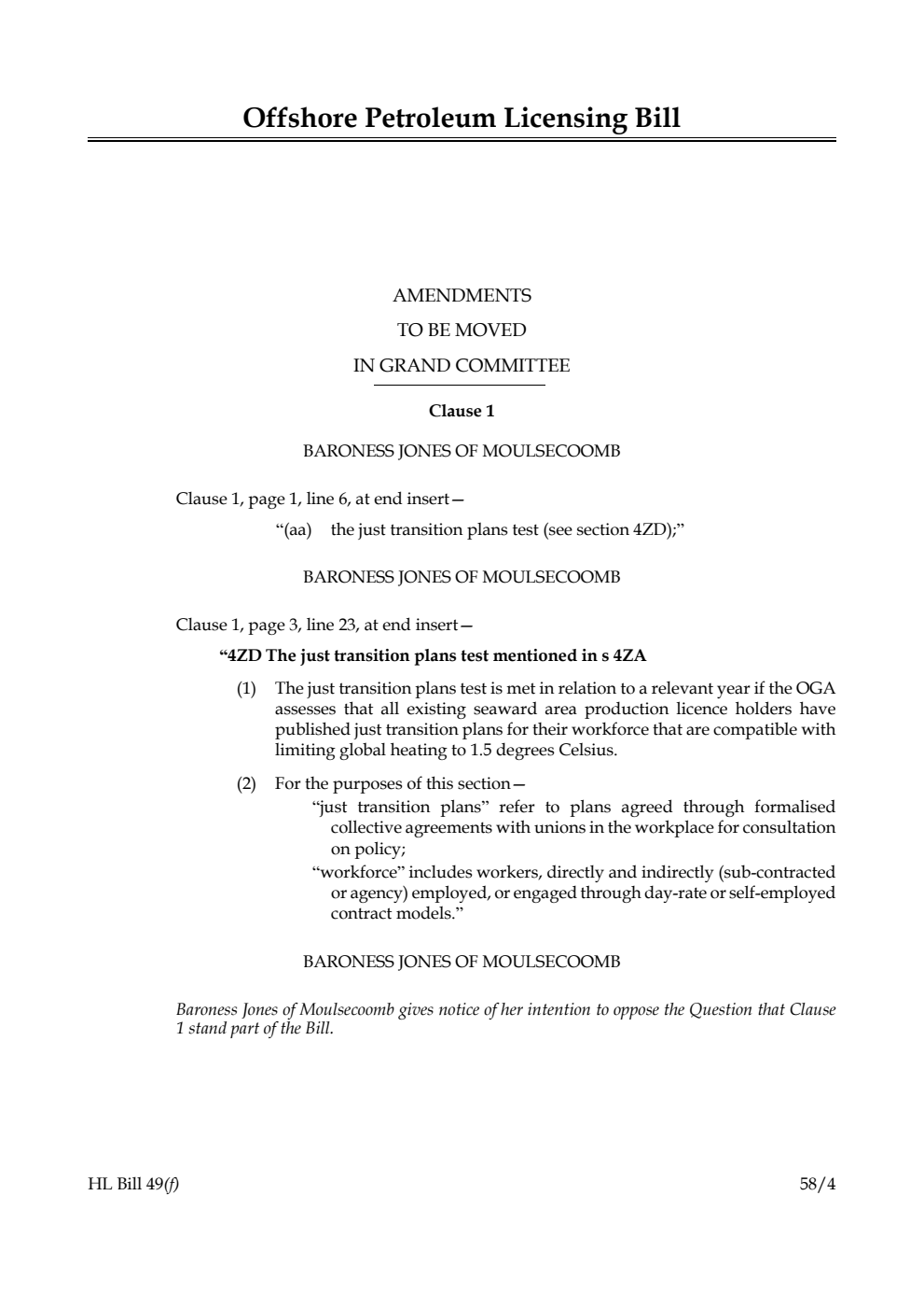 Offshore Petroleum Licensing Bill Amendments to be moved in Grand Committee