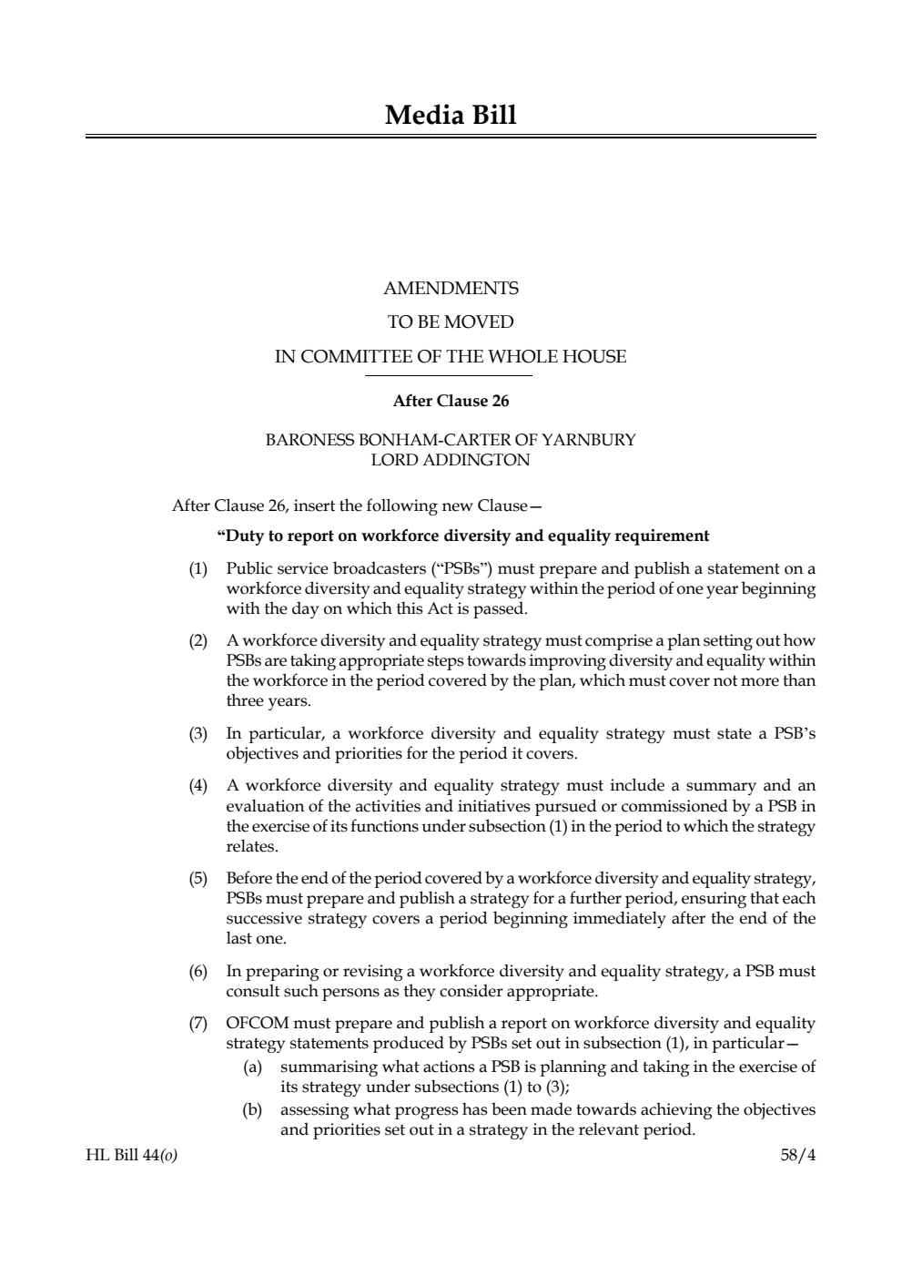 Media Bill Amendments to be moved in Committee of the Whole House