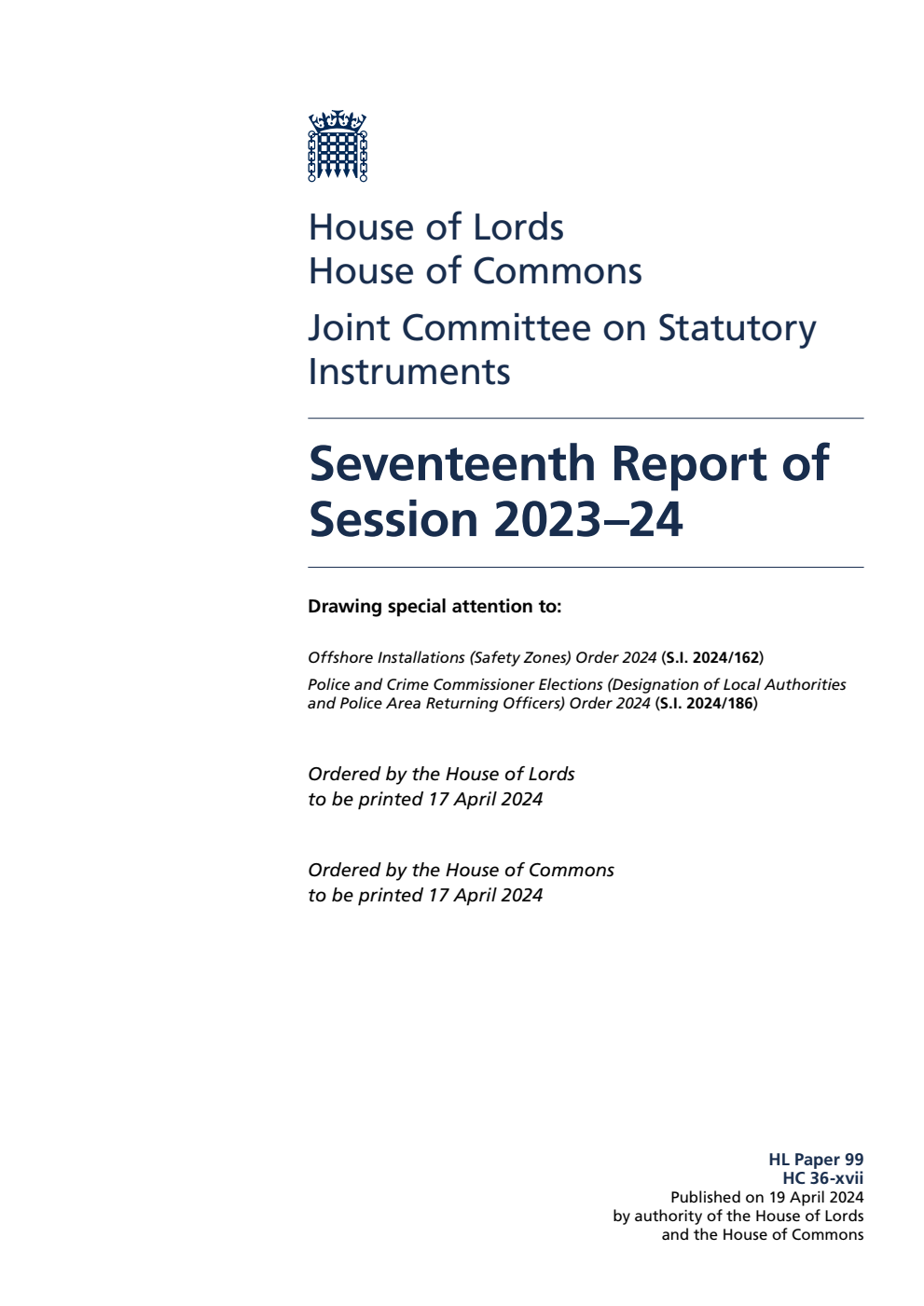 Joint Committee on Statutory Instruments 17th Report of Session 2023-24