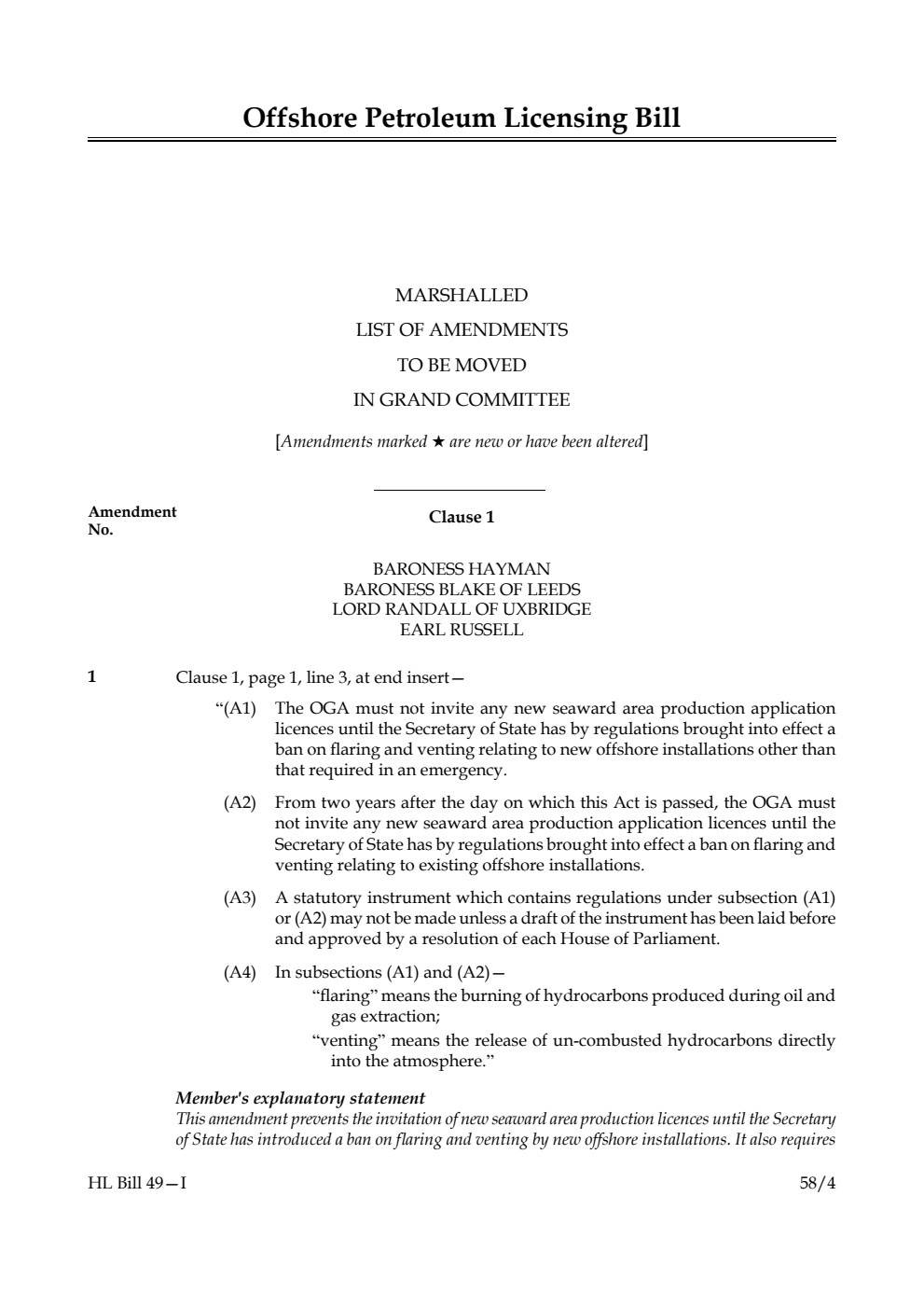 Offshore Petroleum Licensing Bill Marshalled List of amendments to be moved in Grand Committee