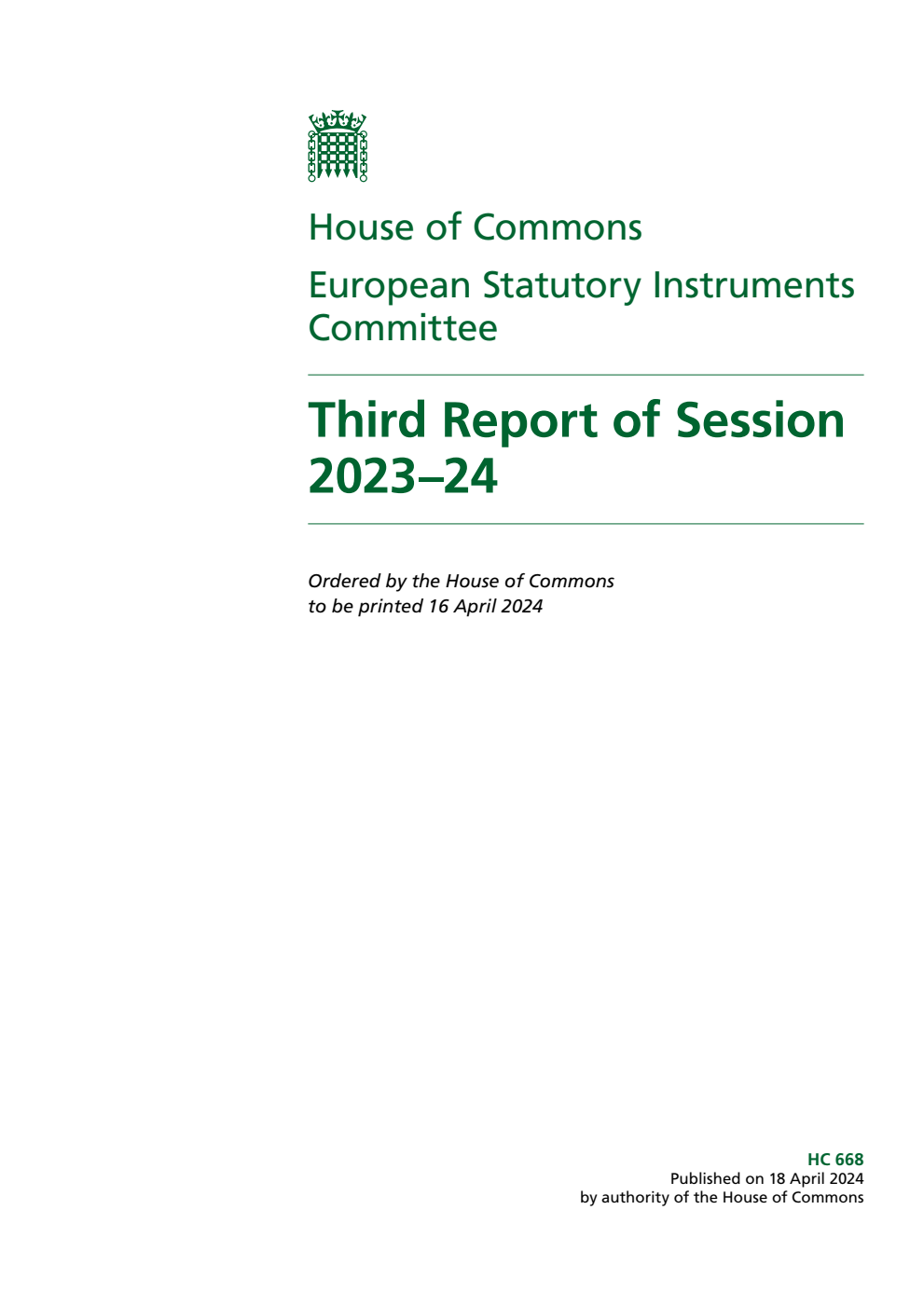 European Statutory Instruments Committee 3rd Report of Session 2023-24