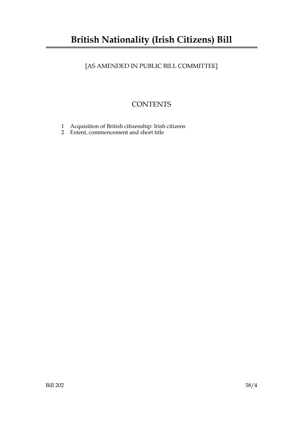 British Nationality (Irish Citizens) Bill [as amended in Public Bill Committee]