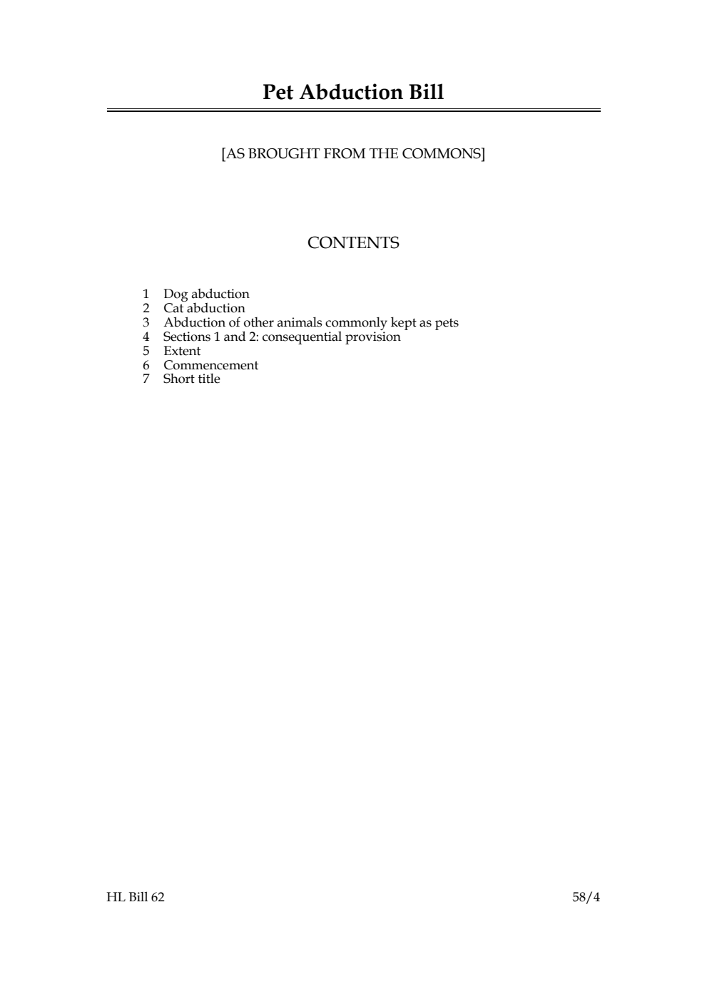 Pet Abduction Bill [as brought from the Commons]