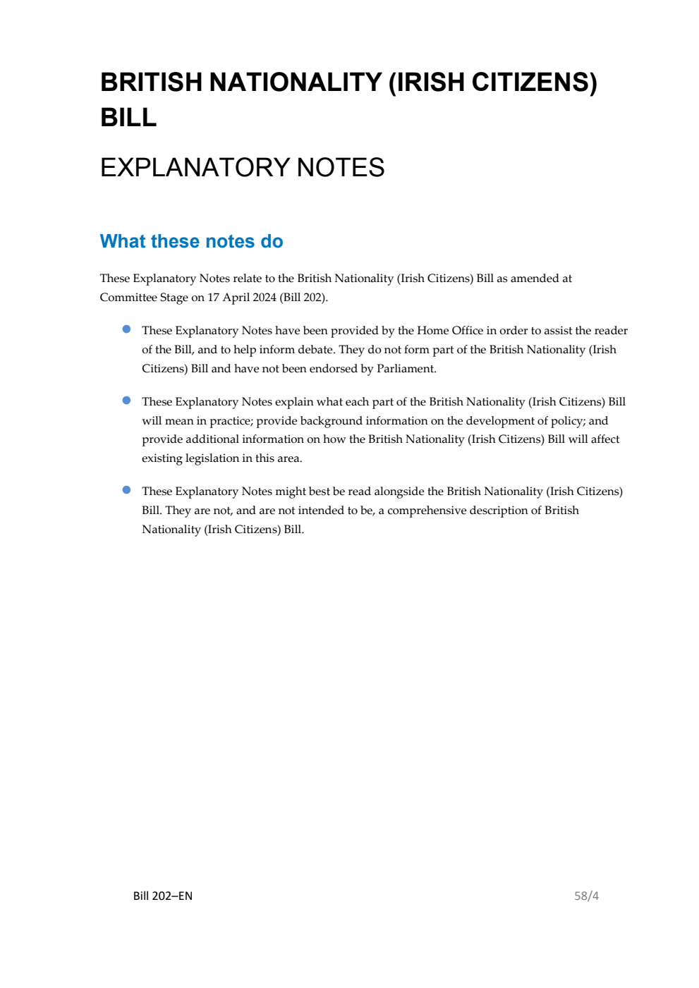 British Nationality (Irish Citizens) Bill Explanatory Notes