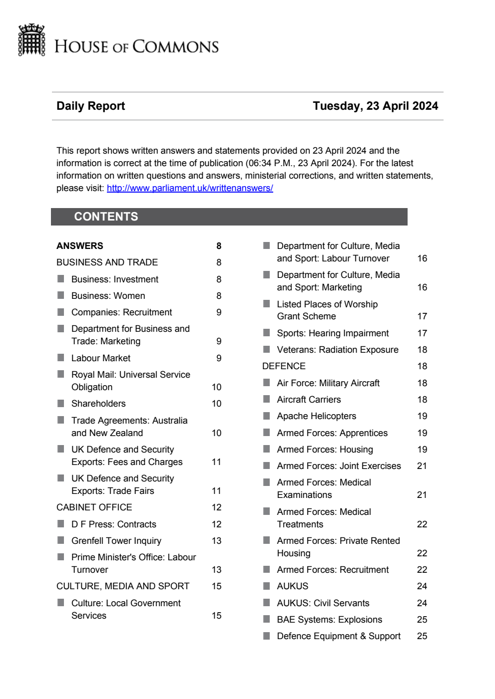 HOC Daily Report Written Statements and Answers 23.04.24