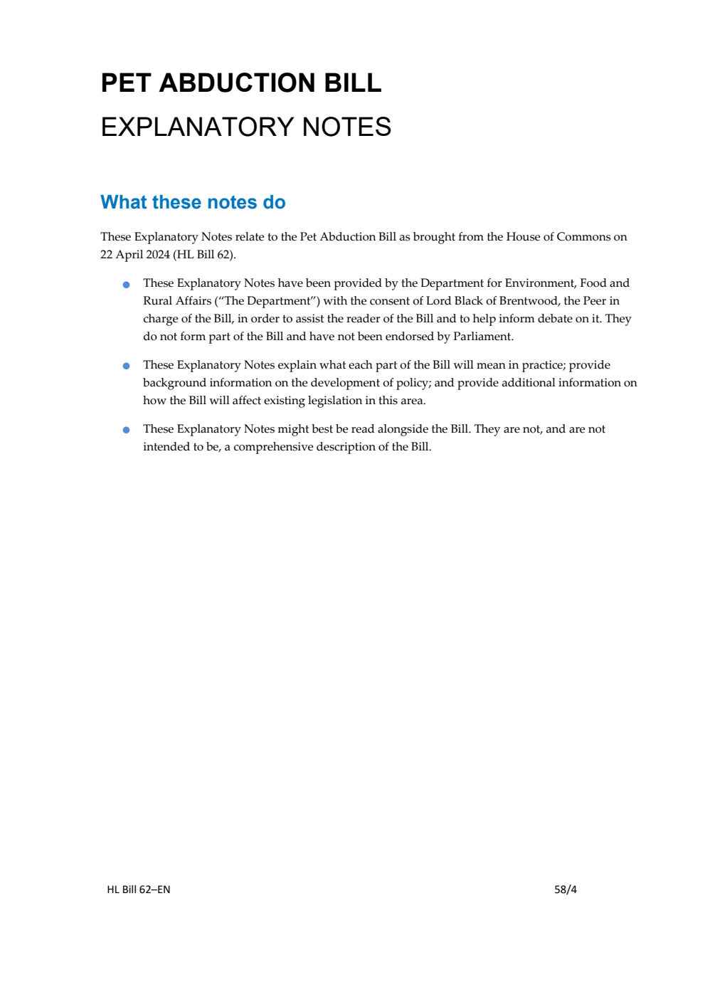 Pet Abduction Bill Explanatory Notes