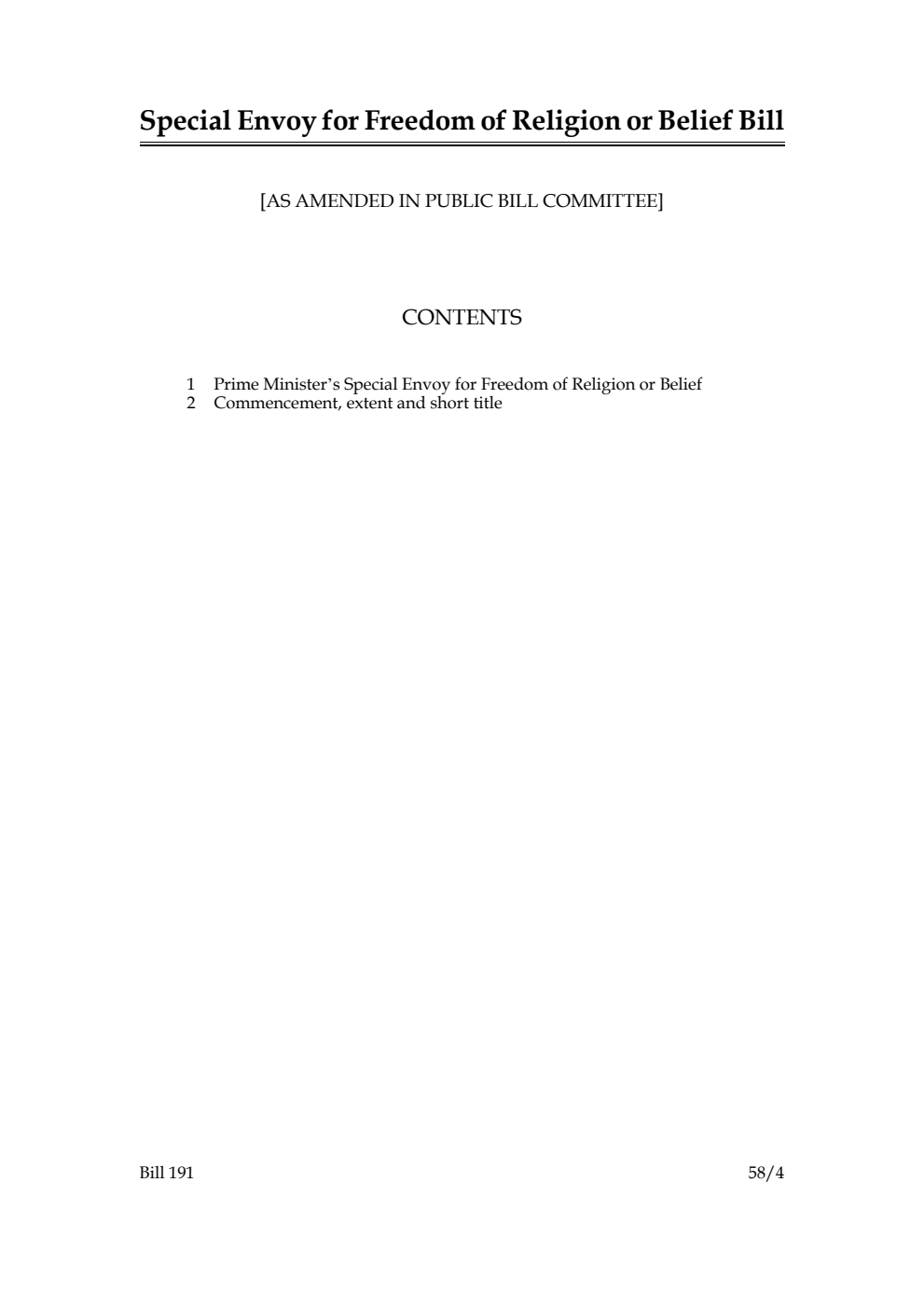 Special Envoy for Freedom of Religion or Belief Bill [as amended in Public Bill Committee]