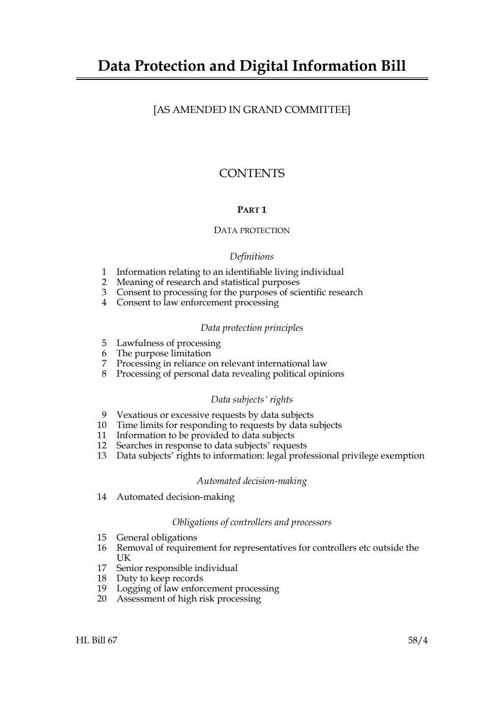 Data Protection and Digital Information Bill [as amended in Grand Committee]