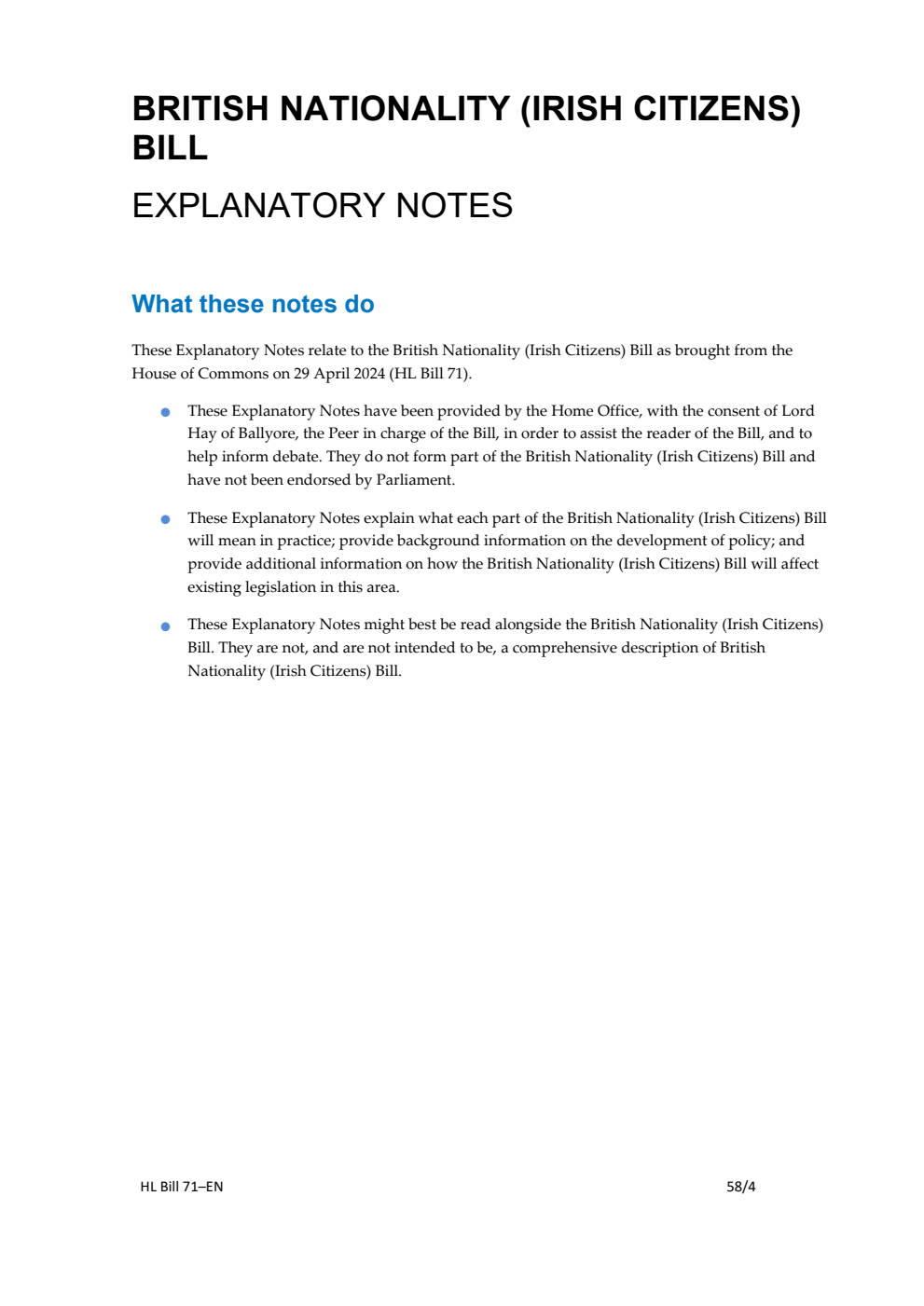 British Nationality (Irish Citizens) Bill Explanatory Notes