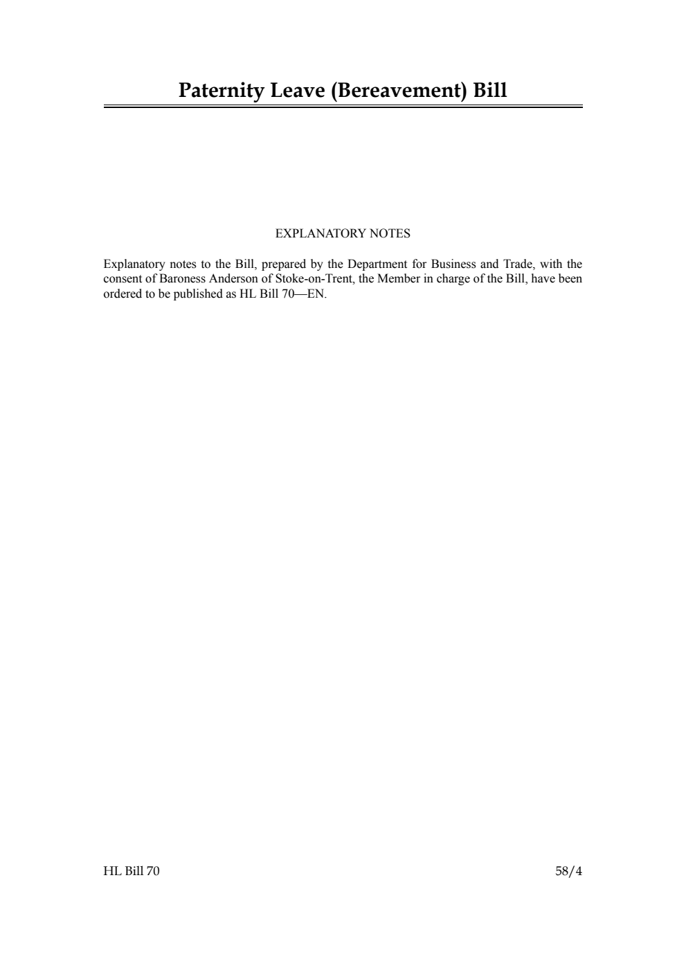 Paternity Leave (Bereavement) Bill