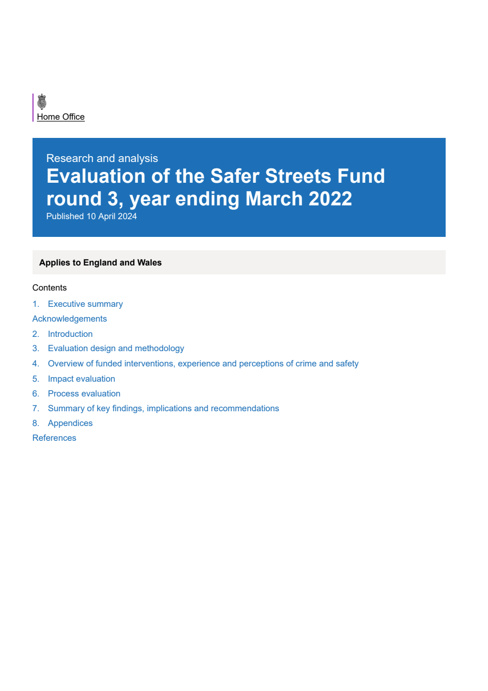 Home Office Research Report Evaluation of the Safer Streets Fund round 3, year ending March 2022