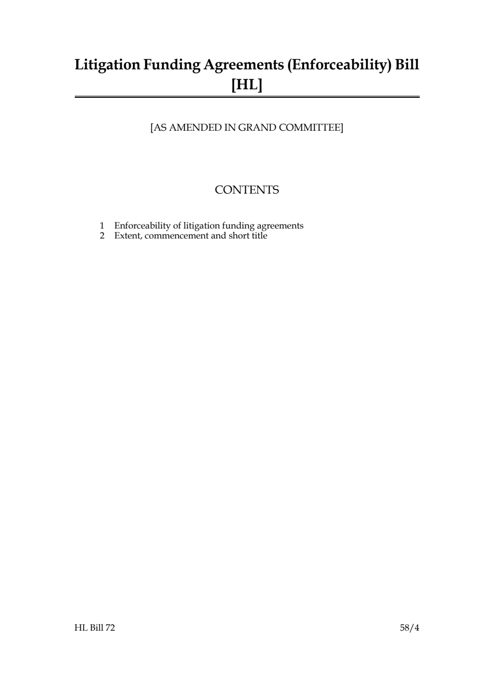 Litigation Funding Agreements (Enforceability) Bill [as amended in Grand Committee]