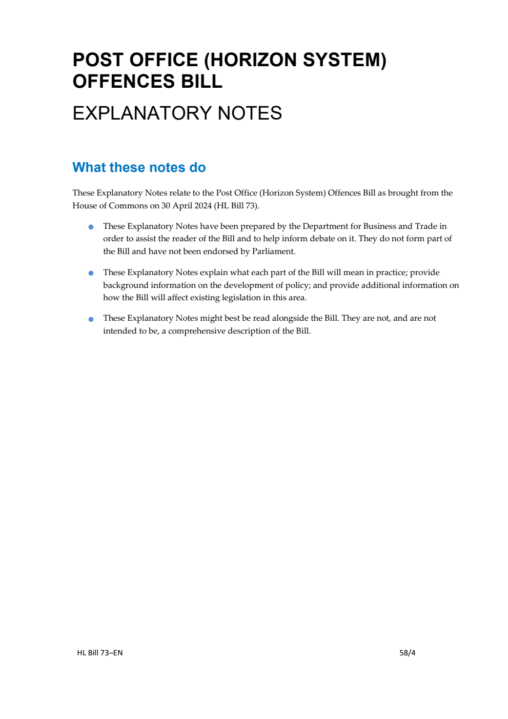 Post Office (Horizon System) Offences Bill Explanatory Notes