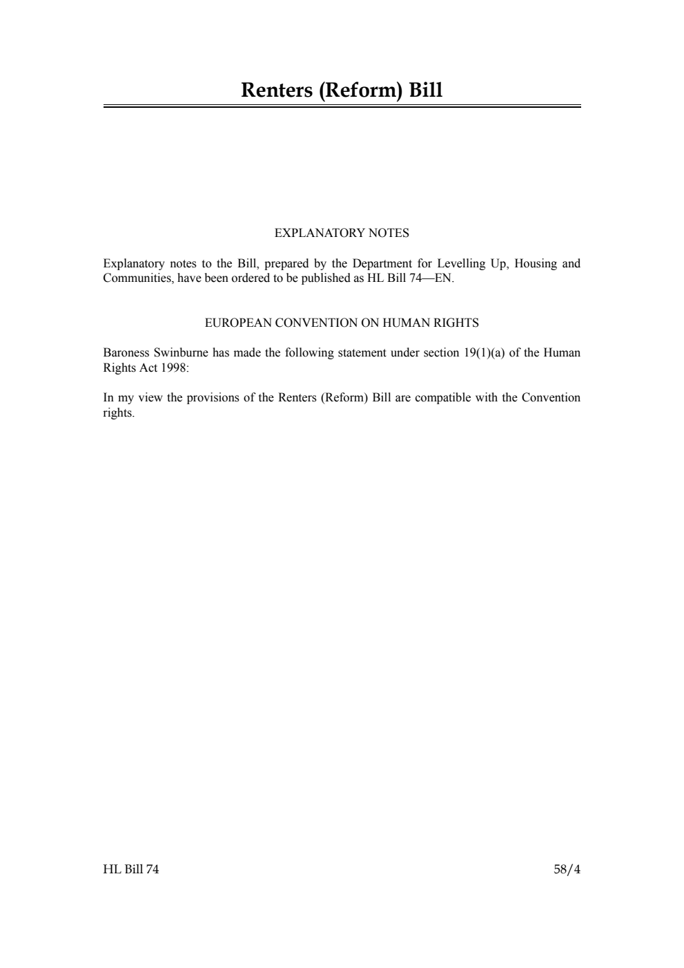 Renters (Reform) Bill [as brought from the Commons]