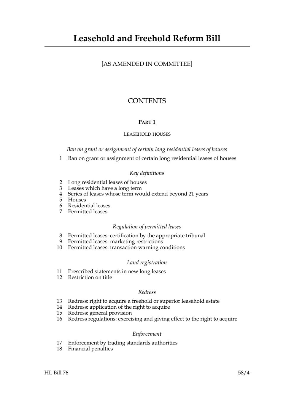 Leasehold and Freehold Reform Bill [as amended in Committee]