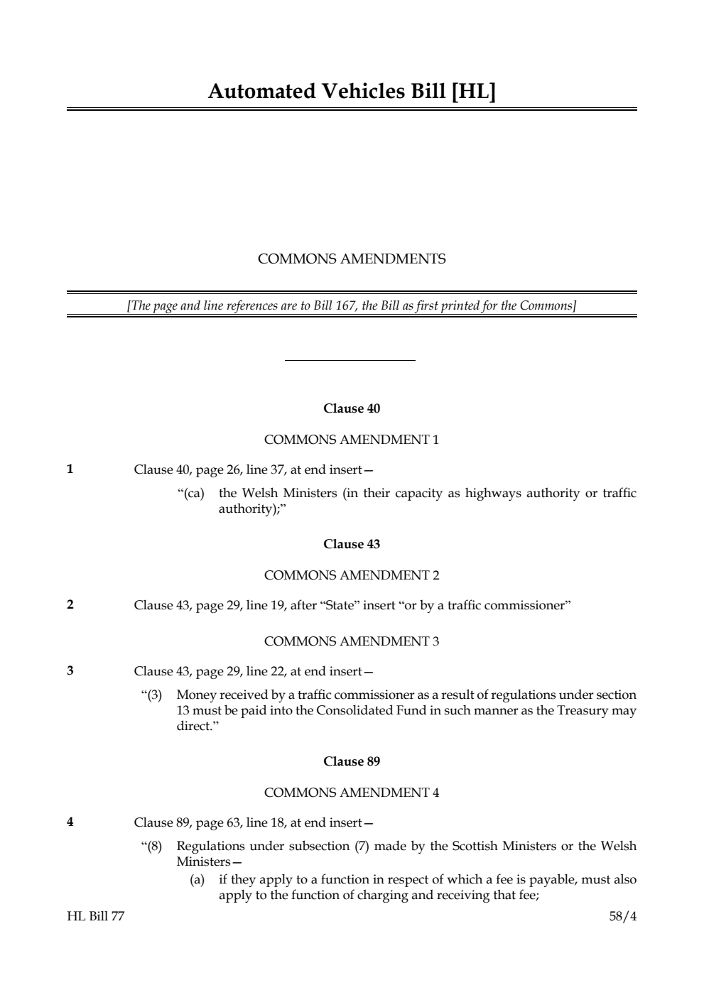 Automated Vehicles Bill Commons amendments