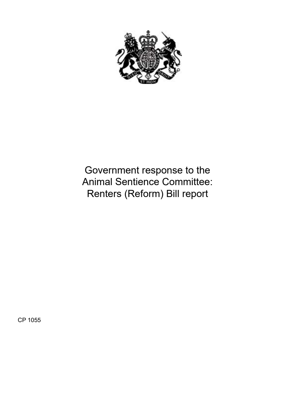 Government response to the Animal Sentience Committee: Renters (Reform) Bill report