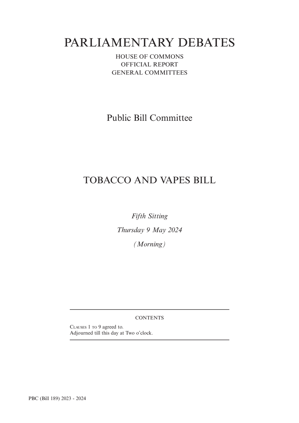 Tobacco and Vapes Public Bill Committee 5th Sitting 9th May 2024 AM