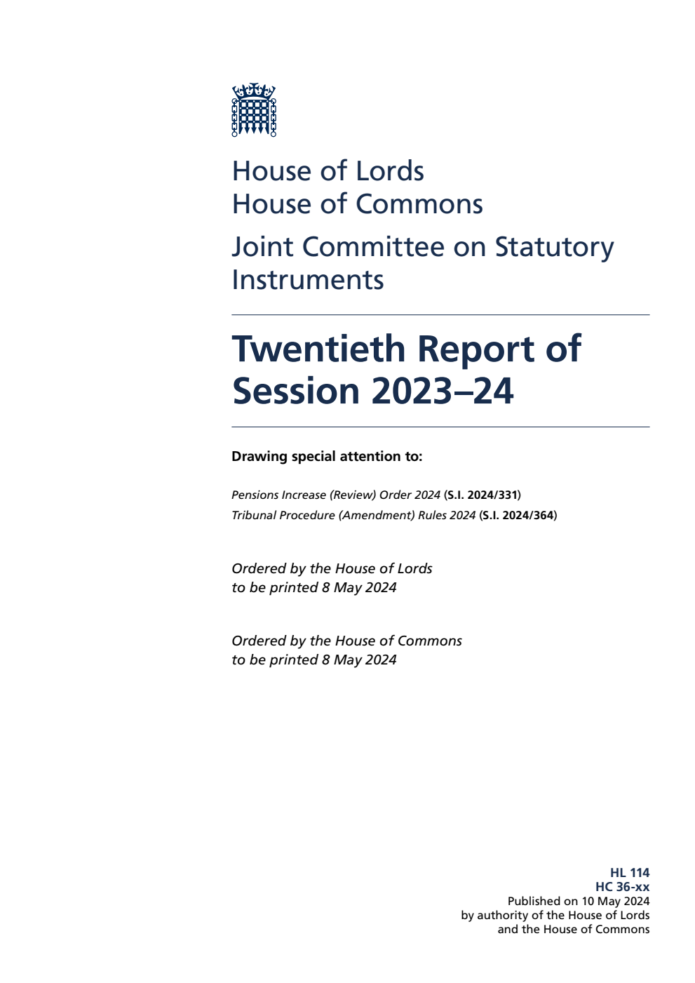 Joint Committee on Statutory Instruments 20th Report of Session 2023-24