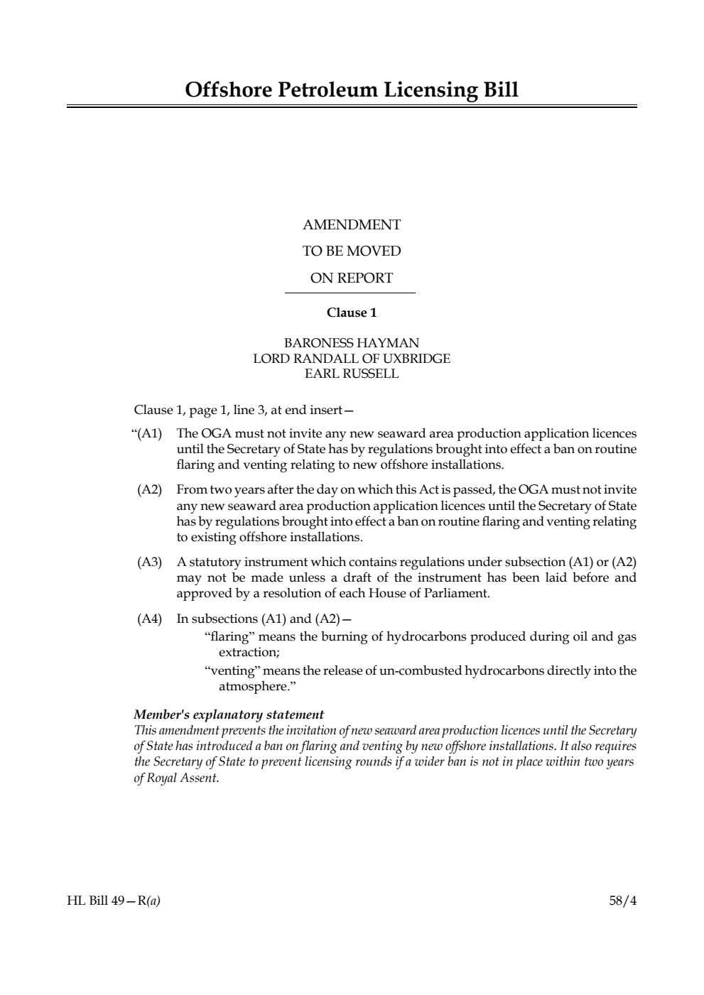 Offshore Petroleum Licensing Bill Amendment to be moved on report