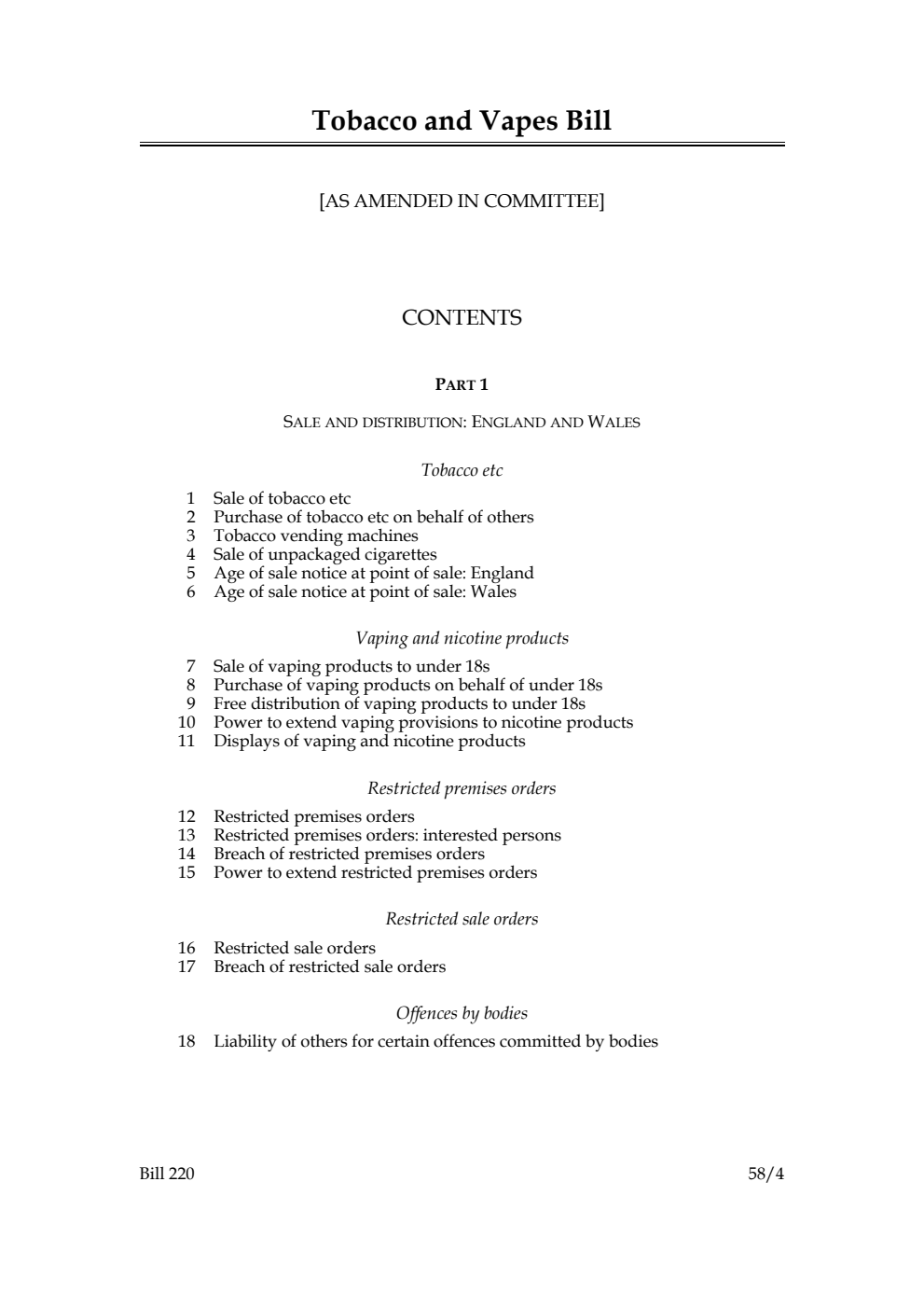 Tobacco and Vapes Bill [as amended in Committee]