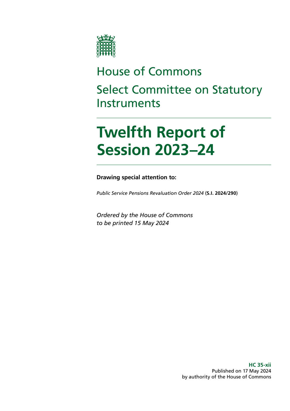 Statutory Instruments Committee 12th Report of Session 2023-24