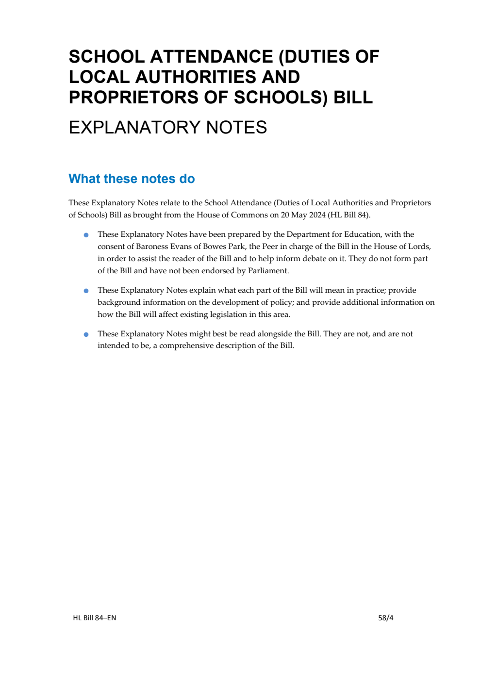 School Attendance (Duties of Local Authorities and Proprietors of Schools) Bill Explanatory Notes