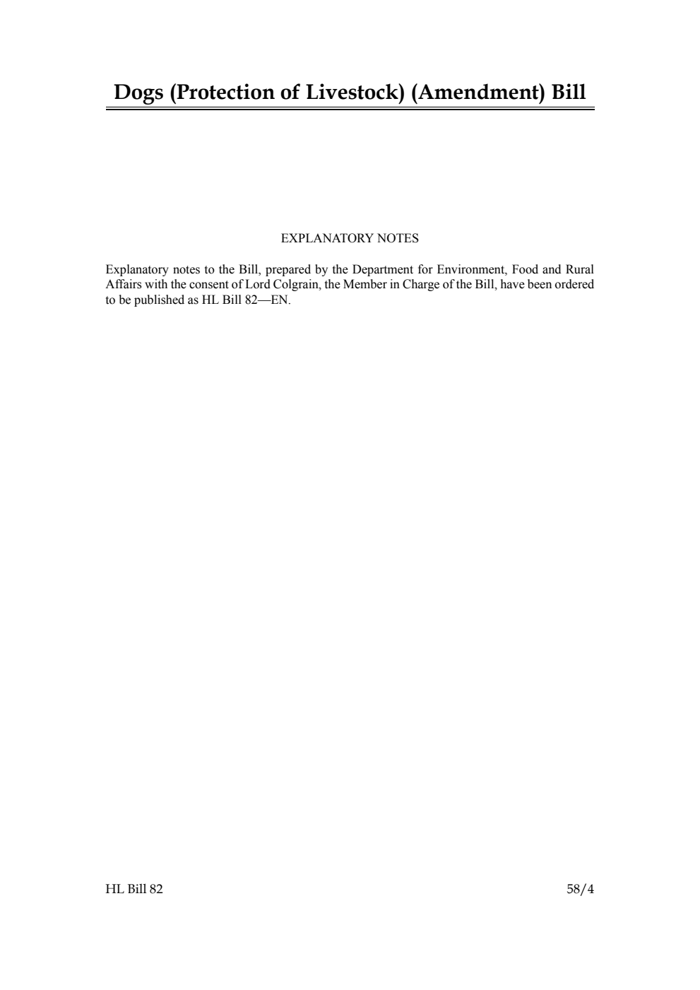 Dogs (Protection of Livestock) (Amendment) Bill