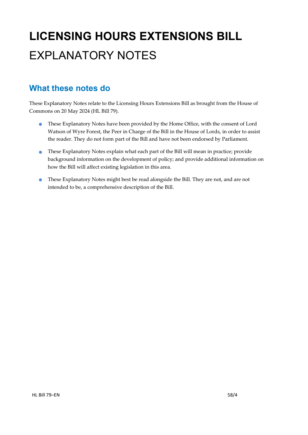 Licensing Hours Extensions Bill Explanatory Notes