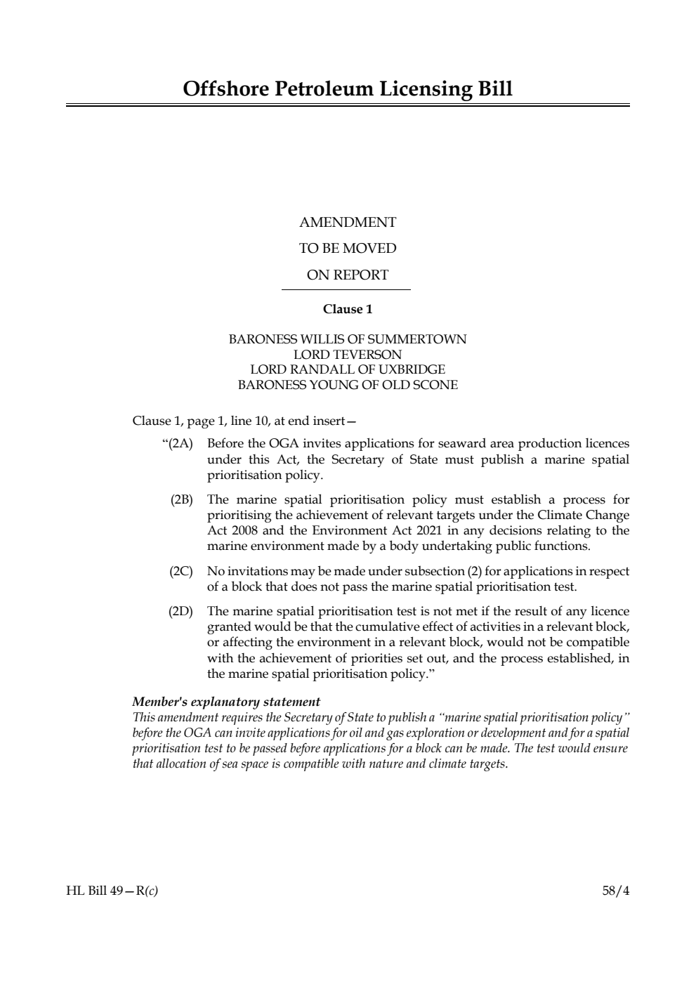 Offshore Petroleum Licensing Bill Amendment to be moved on report