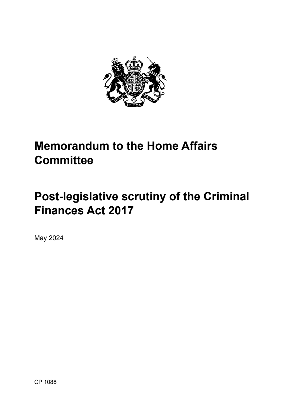 Memorandum to the Home Affairs Committee: Post-legislative scrutiny of the Criminal Finances Act 2017