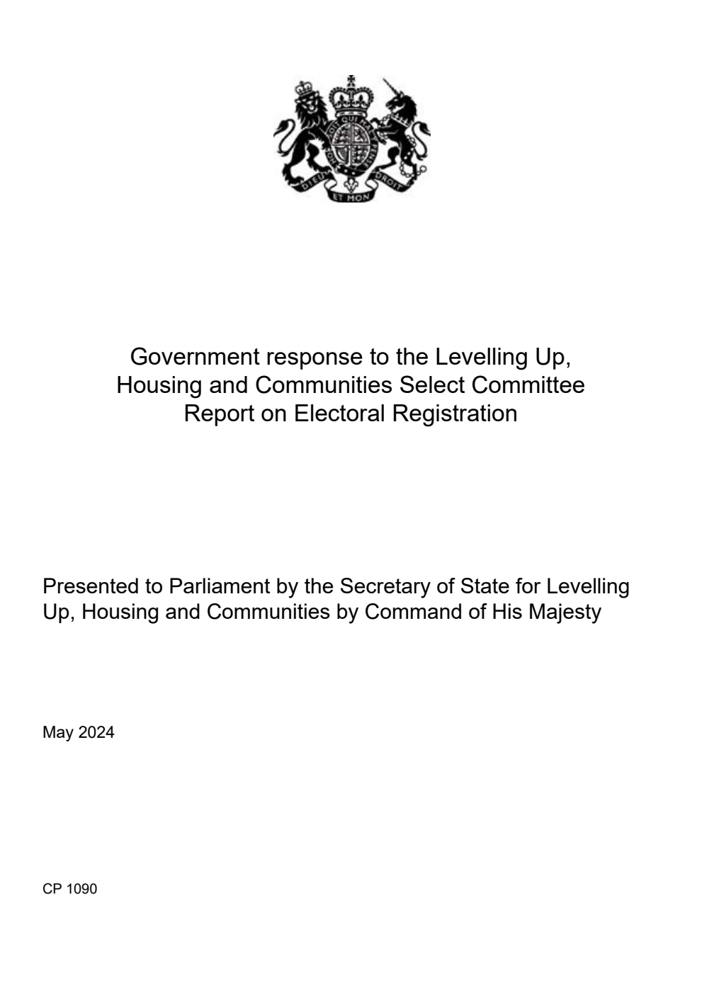 Government response to the Levelling Up, Housing and Communities Select Committee Report on Electoral Registration