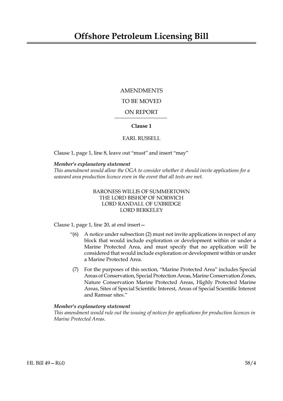 Offshore Petroleum Licensing Bill Amendments to be moved on report