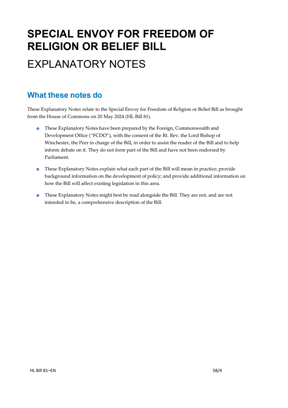 Special Envoy for Freedom of Religion or Belief Bill Explanatory Notes