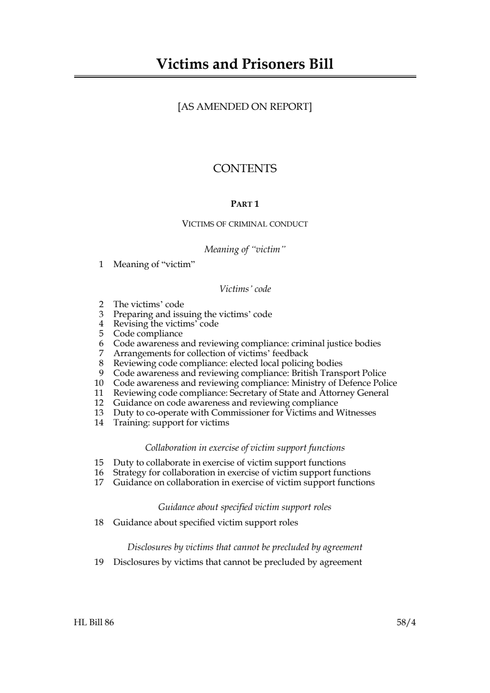 Victims and Prisoners Bill [as amended on Report]