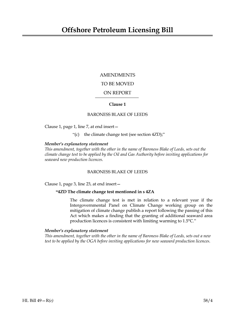 Offshore Petroleum Licensing Bill Amendments to be moved on report