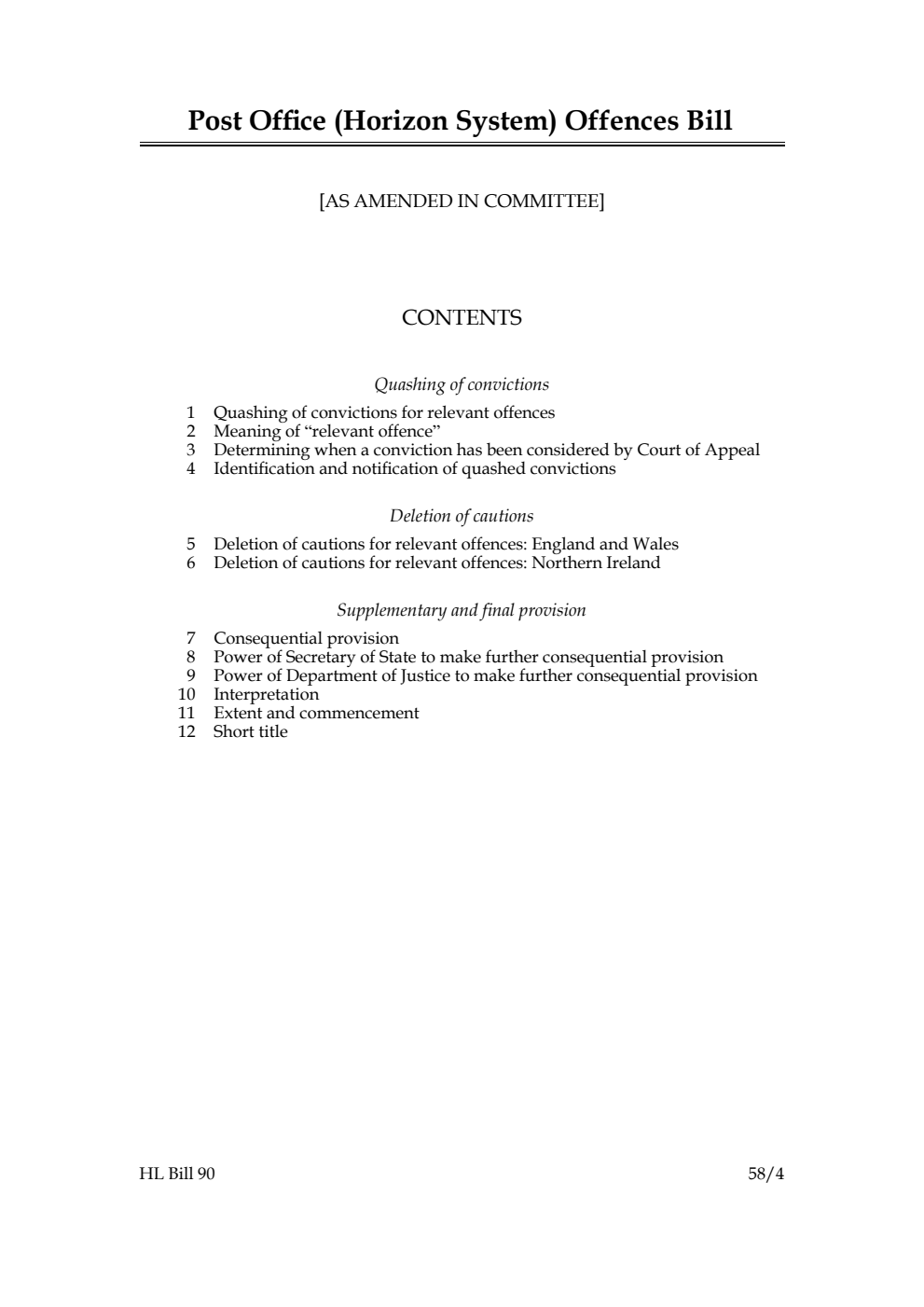 Post Office (Horizon System) Offences Bill [as amended in Committee]