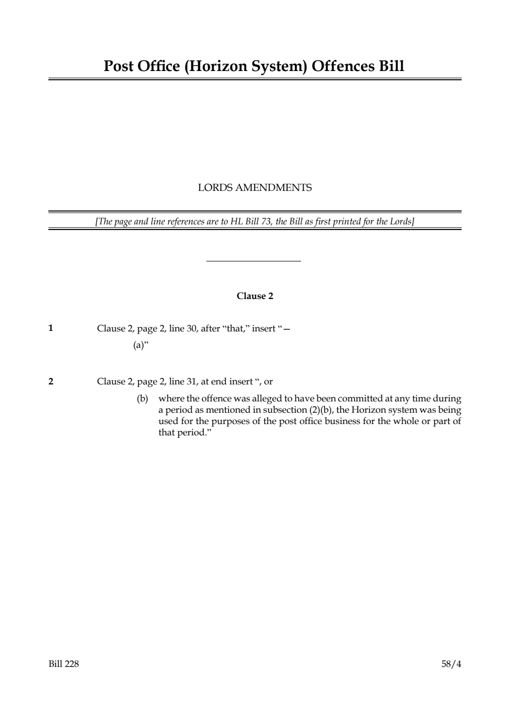 Post Office (Horizon System) Offences Bill Lords amendments