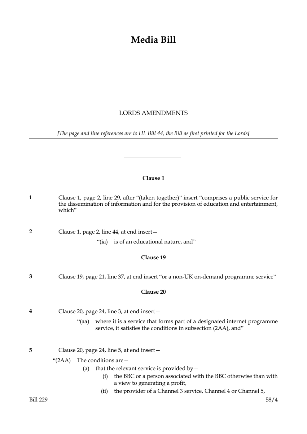 Media Bill Lords amendments