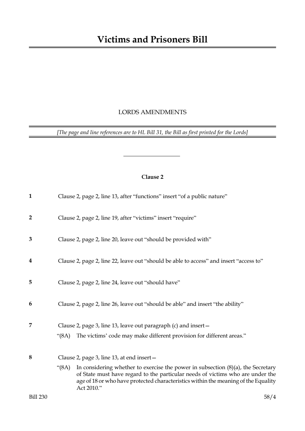 Victims and Prisoners Bill Lords amendments