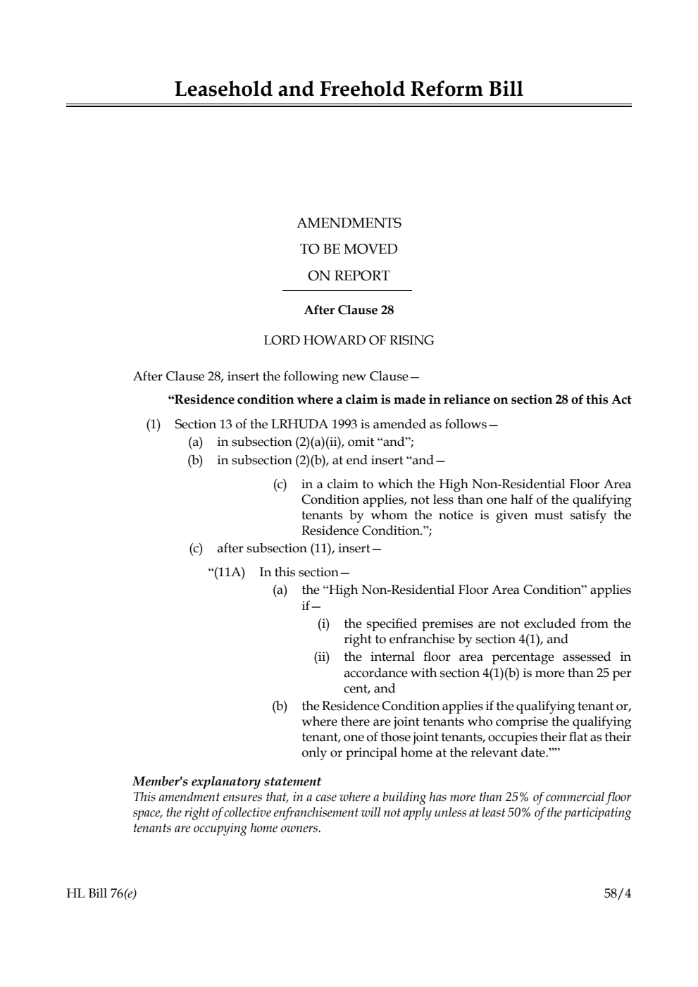 Leasehold and Freehold Reform Bill Amendments to be moved on report