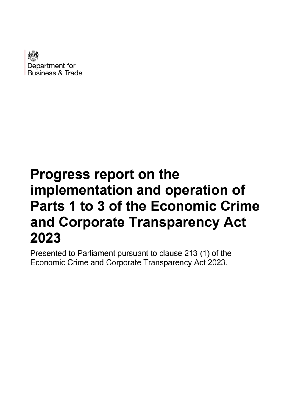 Progress report on the implementation and operation of Parts 1 to 3 of the Economic Crime and Corporate Transparency Act 2023