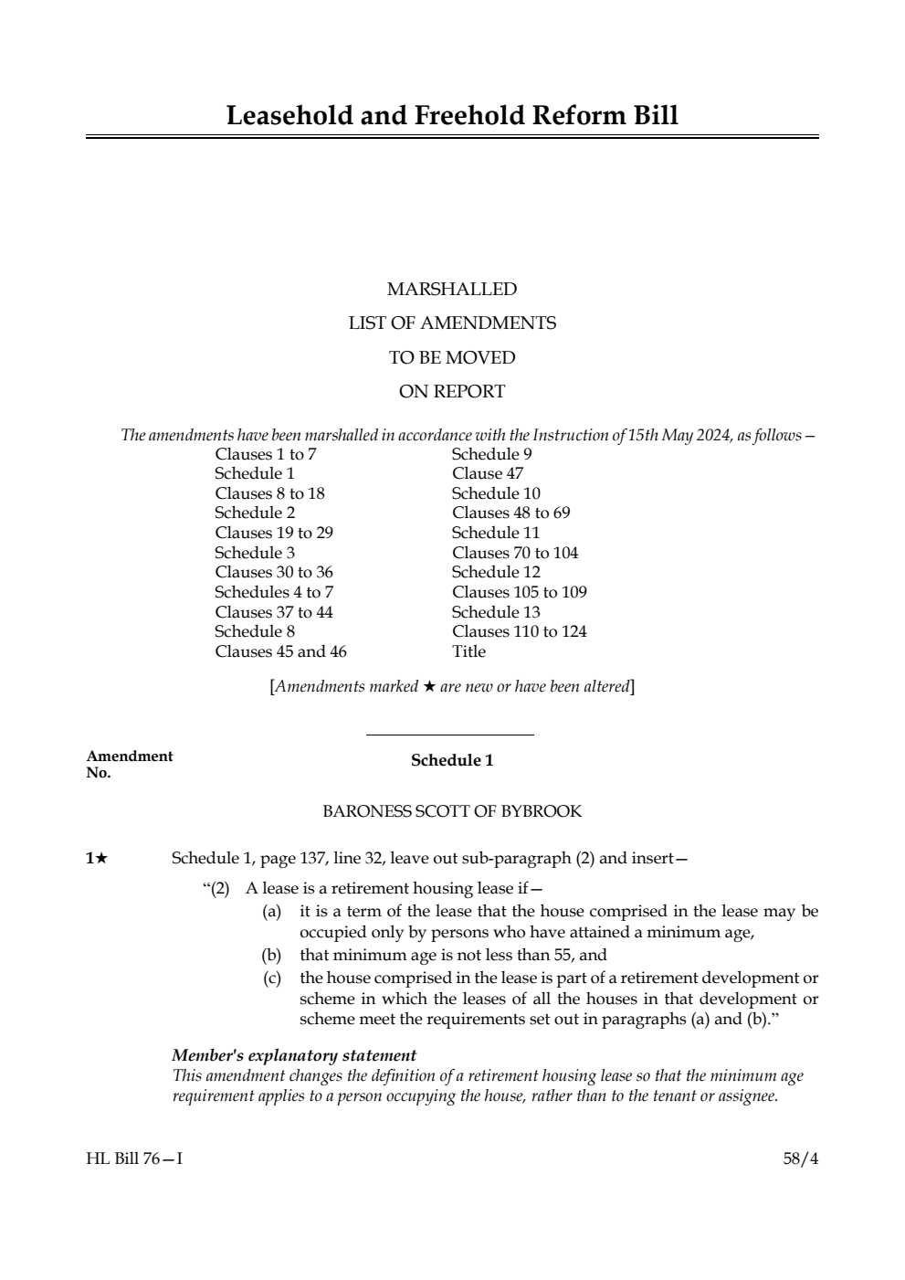 Leasehold and Freehold Reform Bill Marshalled List of amendments to be moved on report