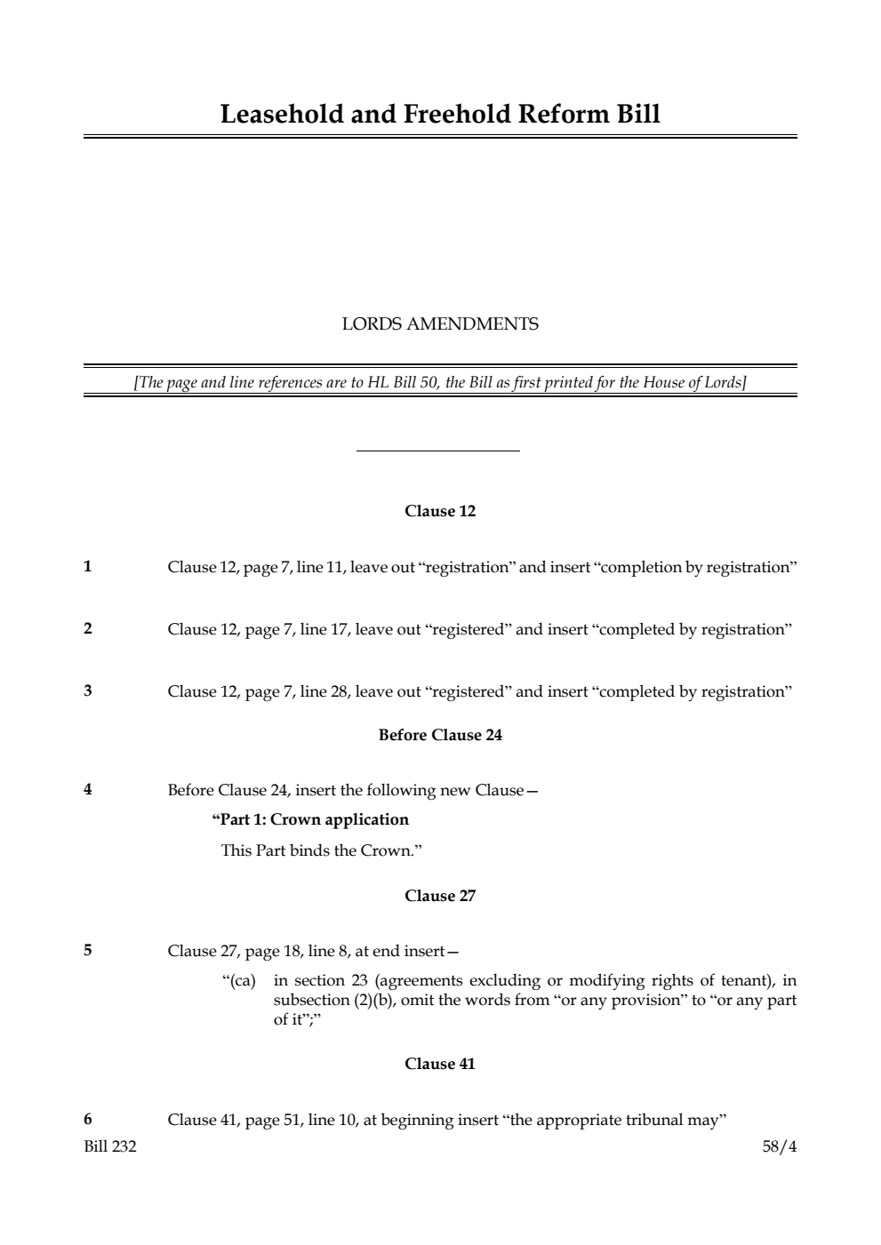 Leasehold and Freehold Reform Bill Lords amendments