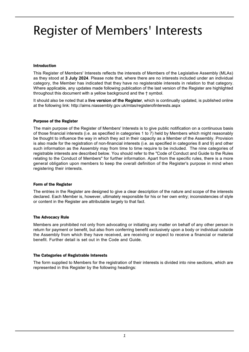 Register of Members' Interests 3 July 2024