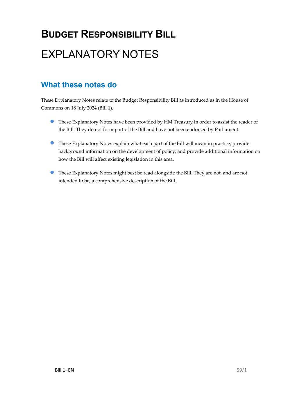 Budget Responsibility Bill Explanatory Notes