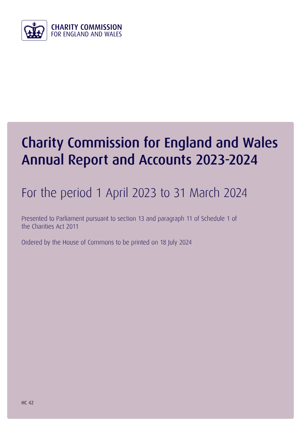 Charity Commission Annual Report and Accounts 2023-24 for the period 1 April 2023 to 31 March 2024
