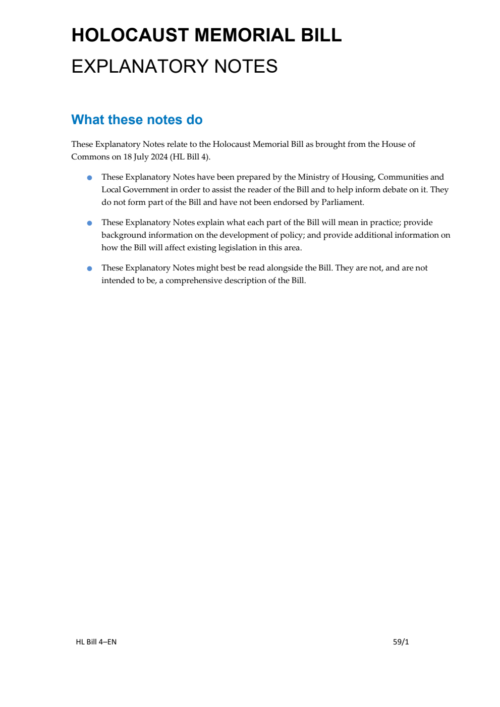 Holocaust Memorial Bill Explanatory Notes