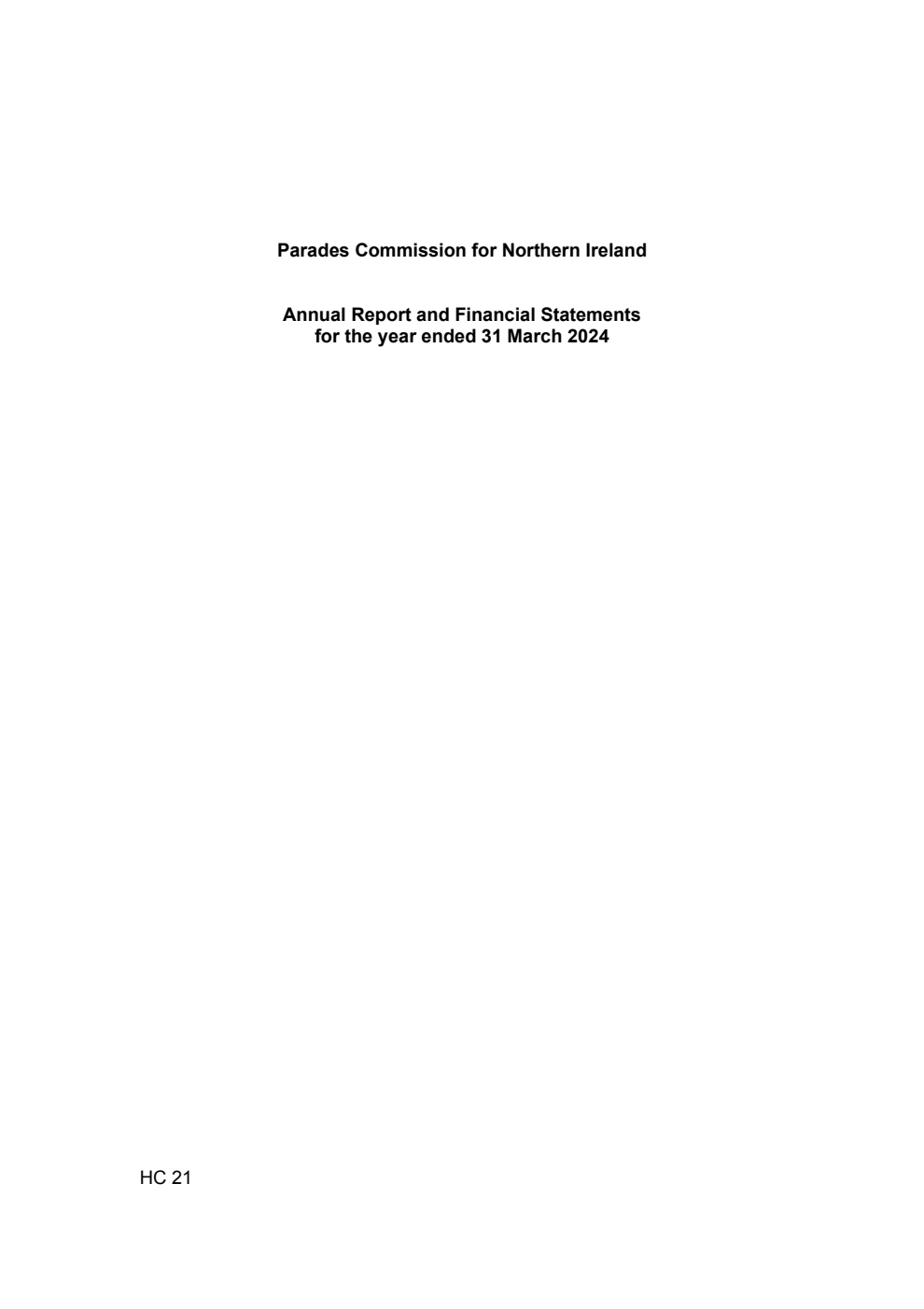 Parades Commission for Northern Ireland Annual Report and Financial Statements for the year ended 31 March 2024